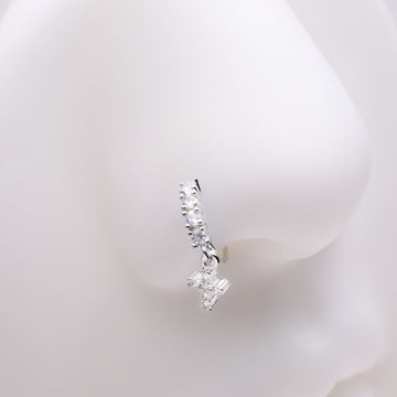 Detail View 1 of Brilliant Cross Sparkle Dangle Multi-Gem Lined Bendable Hoop Ring-Clear Gem